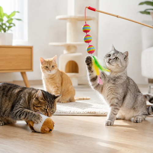 Kit Juguetes Para Gato Vara Y Ratón A Cuerda